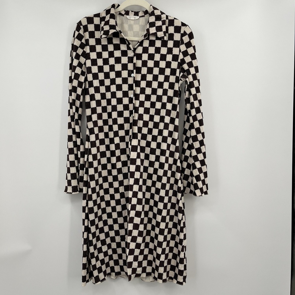 Eb Luxe Checkered Blouse Open Tunic Button Down M Long Sleeve Boho Western M